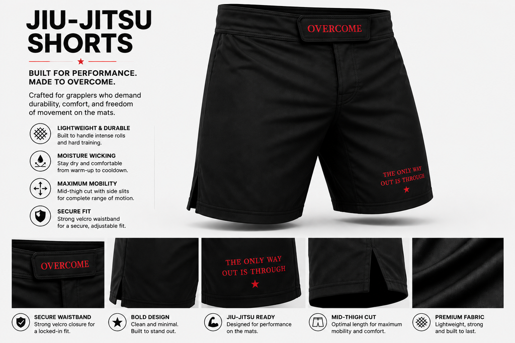 Overcome Signature BJJ No-Gi Shorts - Black & Red